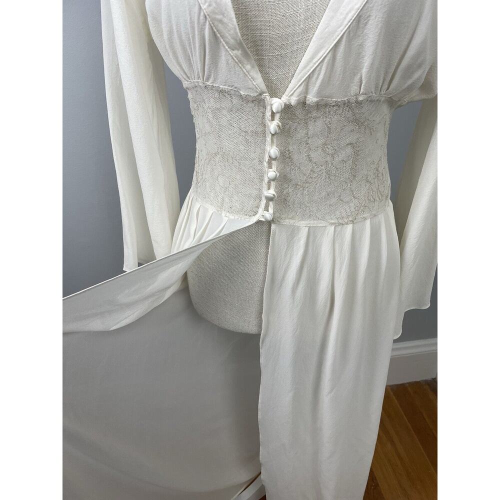 Fleur Of England Dressing Gown Lingerie White Sheer Silk Medium Long Sleeve - Picture 7 of 15